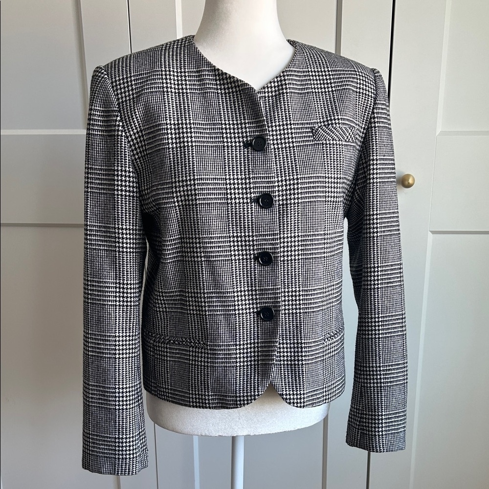 Lord & Taylor Women's Black and White Plaid Jacket | 10